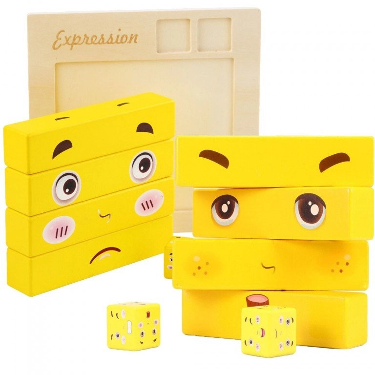 De Bebe - Puzzle cuburi lemn, Emotii, 6 piese - oem