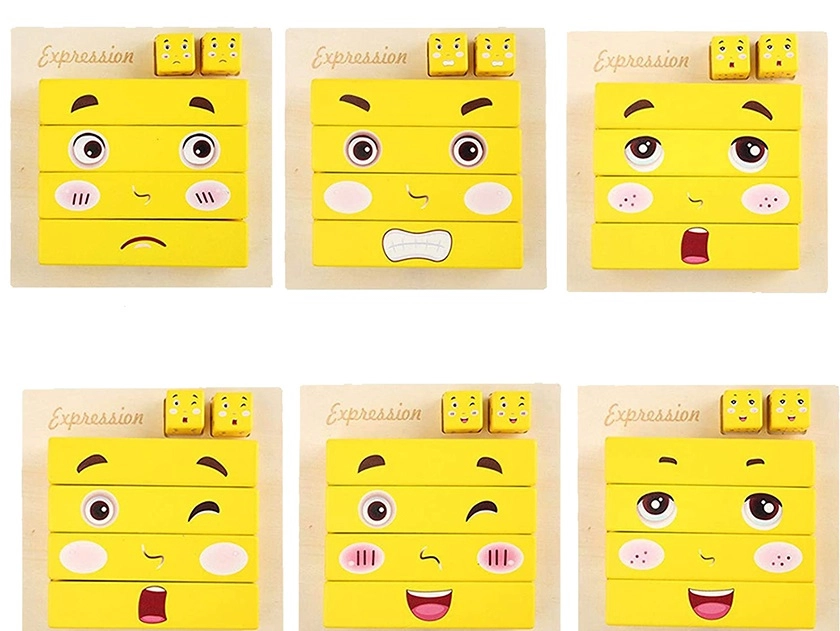 Puzzle cuburi lemn, Emotii, 6 piese - oem [2]