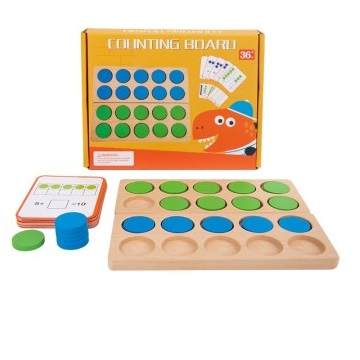 Joc pentru dezvoltarea abilitatilor matematice, Counting Board, jucarie educationala pentru copii prescolari, Jucarie Montessori pentru copii cu invatare timpurie, 20 de carduri cu imagini si 20 jetoa [0]