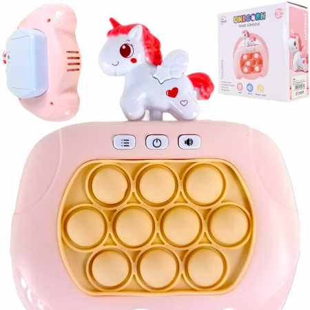 Joc Pop It electronic, interactiv, consola pentru copii si adulti, Antistres, Sunete si Lumini, Portabil, 4 Moduri, Multiplayer, Memorie, Score Mode, Squeeze Poppet, Antistres, unicorn alb [1]