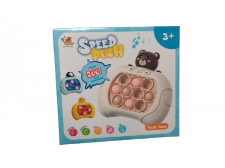 Joc Pop It electronic, interactiv, consola pentru copii si adulti, Antistres, Sunete si Lumini, Portabil, 4 Moduri, Multiplayer, Memorie, Score Mode, Squeeze Poppet, Antistres, ursulet roz [1]