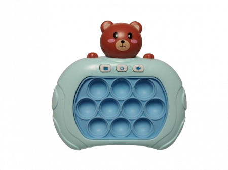 Joc Pop It electronic, interactiv, consola pentru copii si adulti, Antistres, Sunete si Lumini, Portabil, 4 Moduri, Multiplayer, Memorie, Score Mode, Squeeze Poppet, Antistres, ursulet albastru [0]