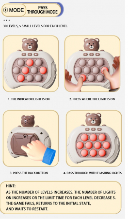 Joc Pop It electronic, interactiv, consola pentru copii si adulti, Antistres, Sunete si Lumini, Portabil, multe Niveluri, 4 Moduri, Multiplayer, Memorie, Score Mode, Squeeze Poppet, Antistres, Urs [5]