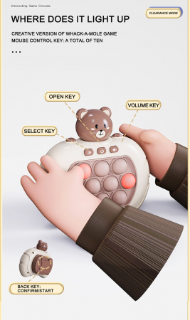 Joc Pop It electronic, interactiv, consola pentru copii si adulti, Antistres, Sunete si Lumini, Portabil, multe Niveluri, 4 Moduri, Multiplayer, Memorie, Score Mode, Squeeze Poppet, Antistres, Urs [2]