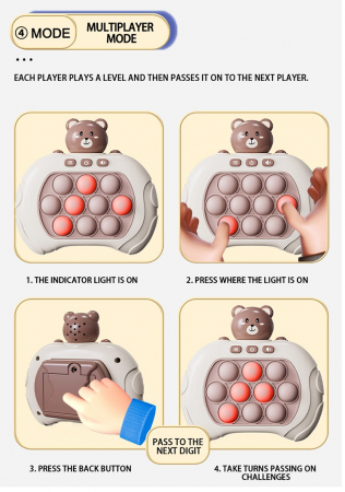 Joc Pop It electronic, interactiv, consola pentru copii si adulti, Antistres, Sunete si Lumini, Portabil, multe Niveluri, 4 Moduri, Multiplayer, Memorie, Score Mode, Squeeze Poppet, Antistres, Urs [8]