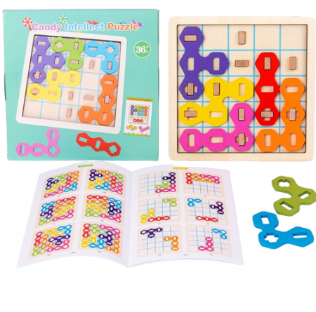 Jocul Puzzle Educativ de Logică și Inteligență, Lemn Candy, 5 Grade de Dificultate, 8 Piese, Multicolor [1]