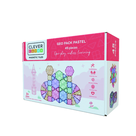 Noutati si reduceri - Jocuri magnetice de construit Pastel 45 piese, Cleverclixx