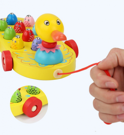 Jucarie 2 in 1, de tras si pescuit magnetic, Ratusca si pestisori, Montessori, 3 ani+, EduJucarii [4]
