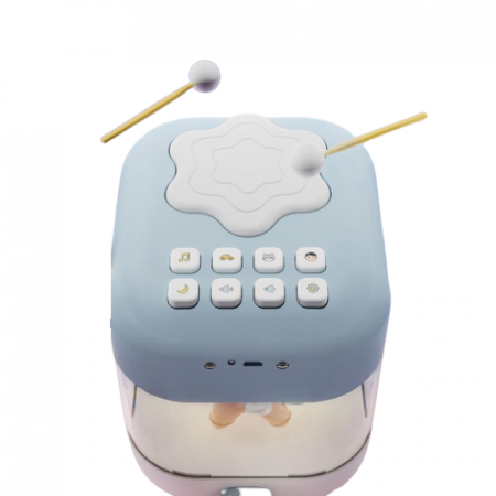 Jucarie 2 in 1, Toba interactiva si carusel muzical pentru bebe cu lumini si sunete, lampa de veghe, incarcare USB, conectare bleutooth, albastru, Edujucarii [1]