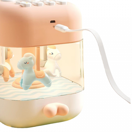 Jucarie 2 in 1, Toba interactiva si carusel muzical pentru bebe cu lumini si sunete, lampa de veghe, incarcare USB, conectare bleutooth, roz, Edujucarii [1]