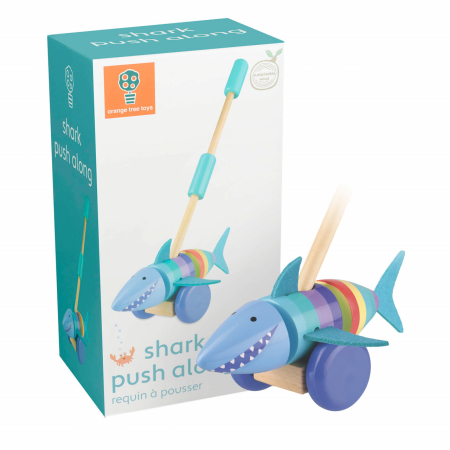 Noutati si reduceri - Jucarie de impins rechinul vesel, Orange Tree Toys