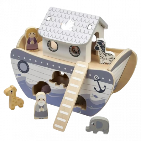 Jucarii interactive - Jucarie de sortat, Vapor cu animale incastrabile, lemn, 15 piese, 10 luni+