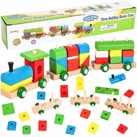 Jucarie din lemn Trenulet, set de construit, 36 piese, forme geometrice [1]