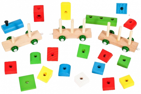 Jucarie din lemn Trenulet, set de construit, 36 piese, forme geometrice [3]
