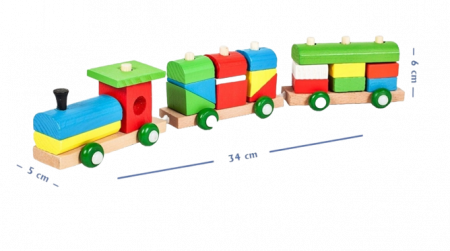 Jucarie din lemn Trenulet, set de construit, 36 piese, forme geometrice [2]