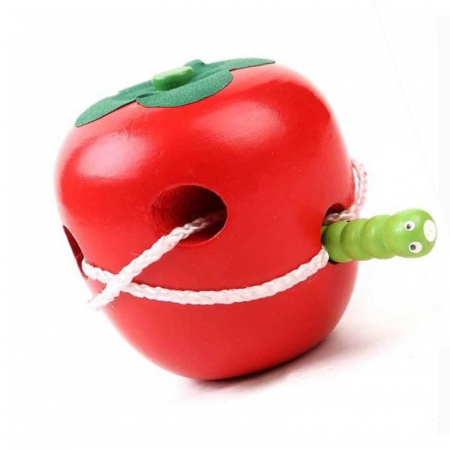 Jucarie educationala de Motricitate si Snuruire din lemn - Mar cu viermisor, Montessori, Dezvoltare abilitati cognitive, Coordonarea mana-ochi, 3 ani+, Rosu [2]