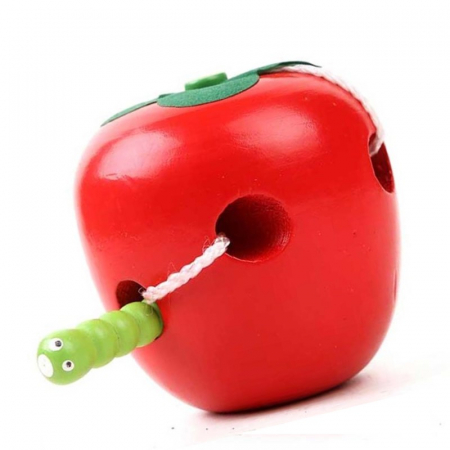 Jucarie educationala de Motricitate si Snuruire din lemn - Mar cu viermisor, Montessori, Dezvoltare abilitati cognitive, Coordonarea mana-ochi, 3 ani+, Rosu [0]