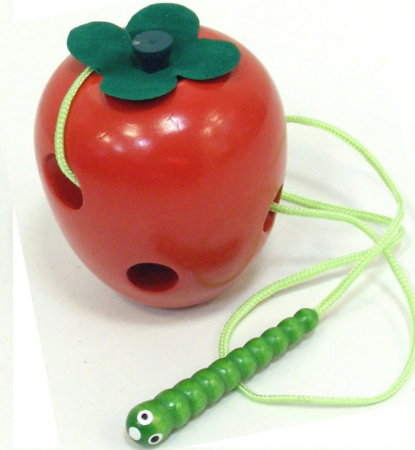 Jucarie educationala de Motricitate si Snuruire din lemn - Mar cu viermisor, Montessori, Dezvoltare abilitati cognitive, Coordonarea mana-ochi, 3 ani+, Rosu [1]