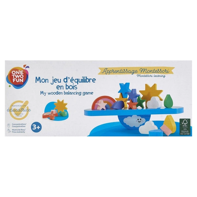 Jucarie educationala din lemn, Montessori, Balanta pentru echilibru si sortare cu stelute, nori si curcubeu, 17 piese, 3 ani+ [3]