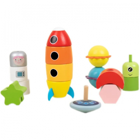 Jucarie educativa 2 in 1, stivuire pe numere, labirint cu margele, sistemul solar, 2 in 1, Montessori, 18 luni+ [2]