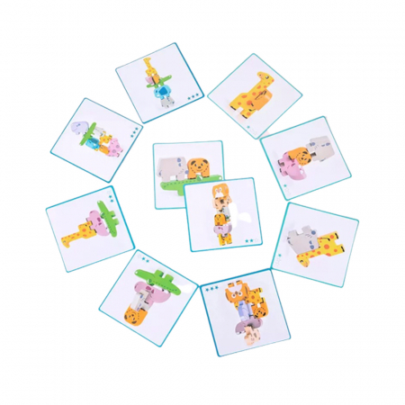 Jucarie educativa Montessori pentru copii, set 10 figurine de lemn pentru stivuire, Animal Stacking block game, 3 ani [6]