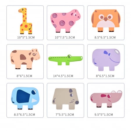 Jucarie educativa Montessori pentru copii, set 10 figurine de lemn pentru stivuire, Animal Stacking block game, 3 ani [3]