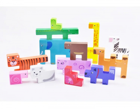 Joc educativ, Tetris animale, 10 figurine de lemn pentru stivuire si asamblare, Montessori, Animal Creative JigSaw, 3 ani, EduJucarii [6]