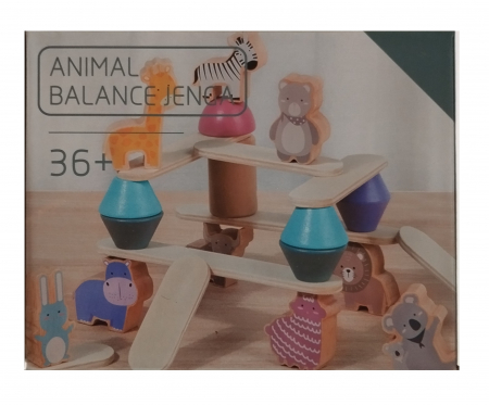 Jucarie educativa Montessori pentru copii, set 24 piese figurine si forme de lemn pentru stivuire, Animal Balance Jenga, 3 ani, Edujucarii [10]