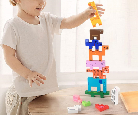Joc educativ, Tetris animale, 10 figurine de lemn pentru stivuire si asamblare, Montessori, Animal Creative JigSaw, 3 ani, EduJucarii [5]