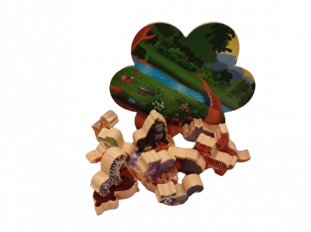 Jucarie educativa Montessori pentru copii, set 14 figurine de lemn pentru stivuire, Animal Balance, 3 ani, EduJucarii [6]