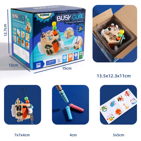 Cub Montessori  14 in 1 cu activitati senzoriale pentru copii, Busy Cube, 3 ani+, Edujucarii [1]