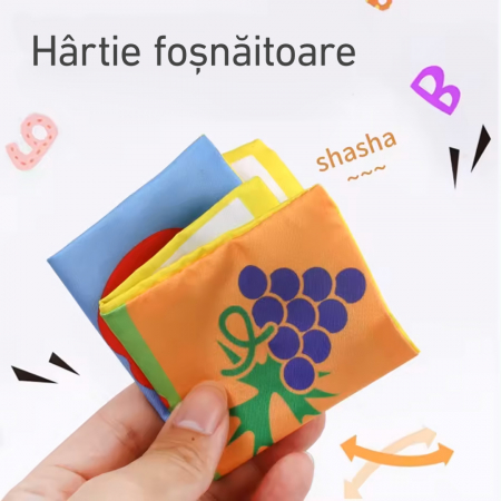 Jucarie educativa si senzoriala bebe, Cutie cu batiste, material textil, Montessori, Litere si forme geometrice, EduJucarii, 3 luni+ [6]