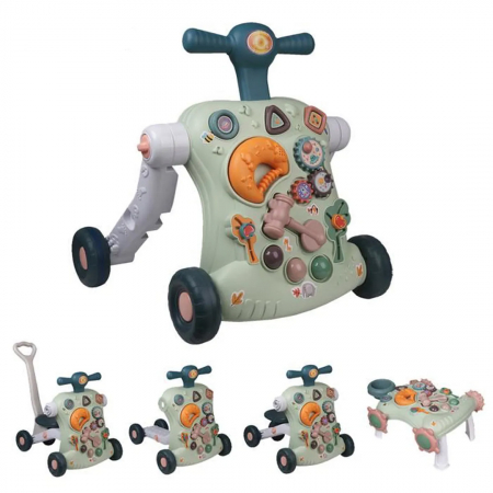 De Bebe - Jucarie Interactiva, Centru de activitati multiple, 5 in 1 cu lumini si sunete, Antemergator, Tricicleta, Masinuta ride-on, Trotineta, Masa de activitati, culoare verde, Edujucarii