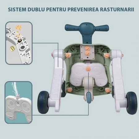 Jucarie Interactiva, Centru de activitati multiple, 5 in 1 cu lumini si sunete, Antemergator, Tricicleta, Masinuta ride-on, Trotineta, Masa de activitati, culoare verde, Edujucarii [3]