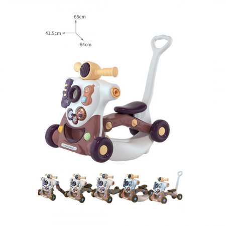 Jucarie Interactiva, Centru de activitati multiple, 6 in 1 cu lumini si sunete, Antemergator, Balansoar, Tricicleta, Masinuta ride-on, Trotineta, culoare maro, Edujucarii [4]