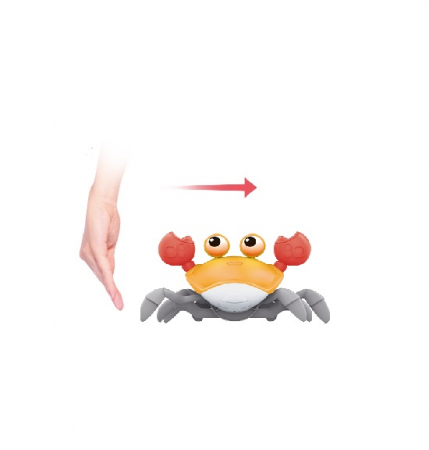 Jucarie interactiva Crab cu sunete, lumini, se deplaseaza si canta, senzori pentru obstacole, jucarie pe inductie, cablu incarcare USB, 3 ani+, galben, Edujucarii [3]