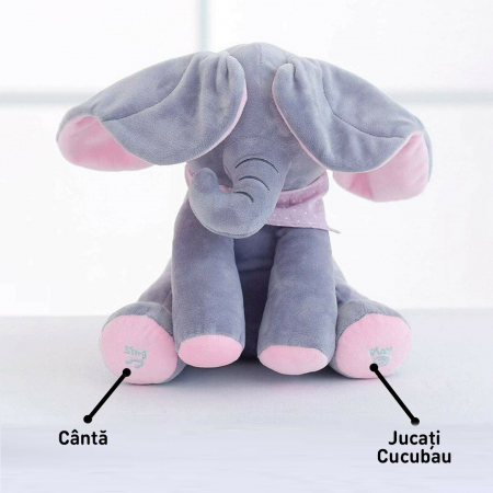 Jucarie interactiva Elefant din plus in limba romana, CucuBau, Canta, Spune povesti, isi misca urechile, roz [2]