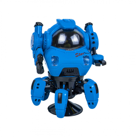 Jucarii de rol - Jucarie interactiva, Robot dansator de jucarie cu sunete si lumini, rotire 360 grade, 5 picioruse, 16 cm, culoare albastru