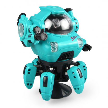Jucarie interactiva, Robot dansator de jucarie cu sunete si lumini, rotire 360 grade, 5 picioruse, 16 cm, culoare turcoaz [1]