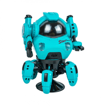 Jucarie interactiva, Robot dansator de jucarie cu sunete si lumini, rotire 360 grade, 5 picioruse, 16 cm, culoare turcoaz [0]