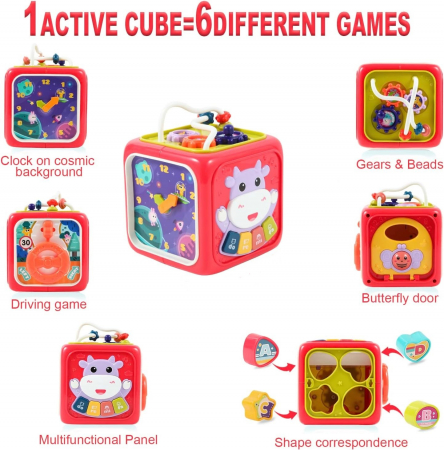 Jucarie interactiva si educativa 6 in 1 cu sunete si lumini, centru de activitati multiple, rosu, 3 ani+, Edujucarii [4]