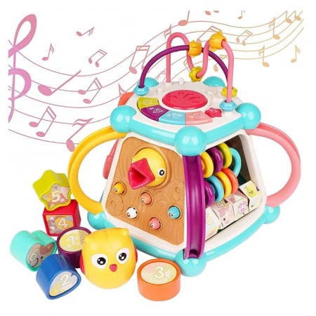 De Bebe - Jucarie interactiva si educativa 7 in 1 cu sunete si lumini, centru de activitati multiple, Albastru carolina, 3 ani+, Edujucarii