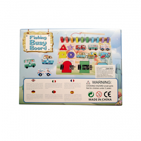 Jucarie interactiva si educativa Montessori, placa senzoriala de activitati 4 in 1 Fishing Busy Board [2]