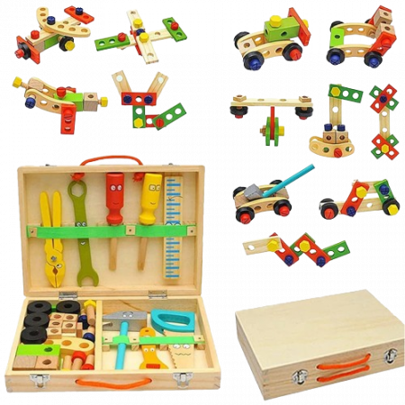 Jucarie Interactiva, Trusa cu unelte din lemn, Montessori, pentru copii, 3 ani + [0]