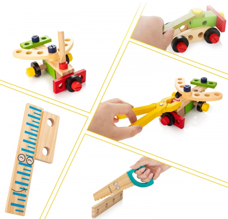 Jucarie Interactiva, Trusa cu unelte din lemn, Montessori, pentru copii, 3 ani + [6]