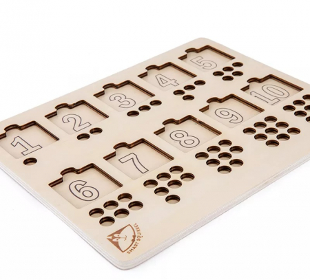 Jucarie matematica, Placa educativa cu cifre si corespondenta numarului, Puzzle Montessori din lemn, numaratoare verticala [1]