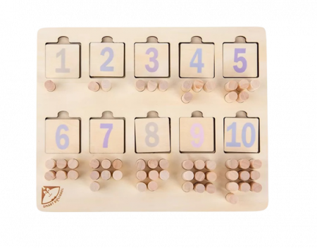 Jucarie matematica, Placa educativa cu cifre si corespondenta numarului, Puzzle Montessori din lemn, numaratoare verticala [2]