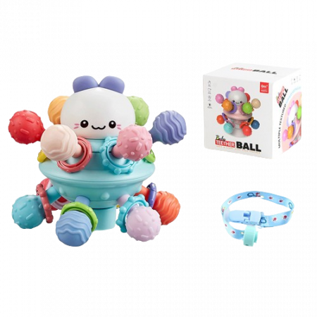 Jucarie pentru bebelusi din silicon cu ventuza, motricitate si dentitie fara BPA, pisicuta,  0 luni+, multicolor, Edujucarii [4]