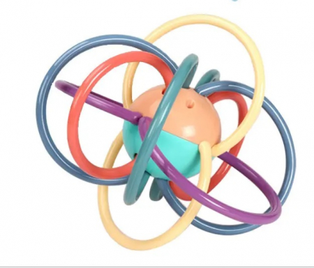 Jucarie pentru bebelusi din silicon cu zornaitoare, motricitate si dentitie fara BPA, 3 luni+, minge multicolora, Edujucarii [0]