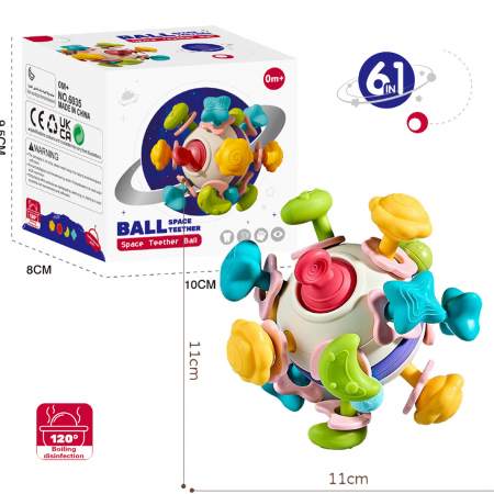 Jucarie pentru bebelusi din silicon cu zornaitoare, motricitate si dentitie fara BPA, 3 luni+, multicolor, Edujucarii [6]